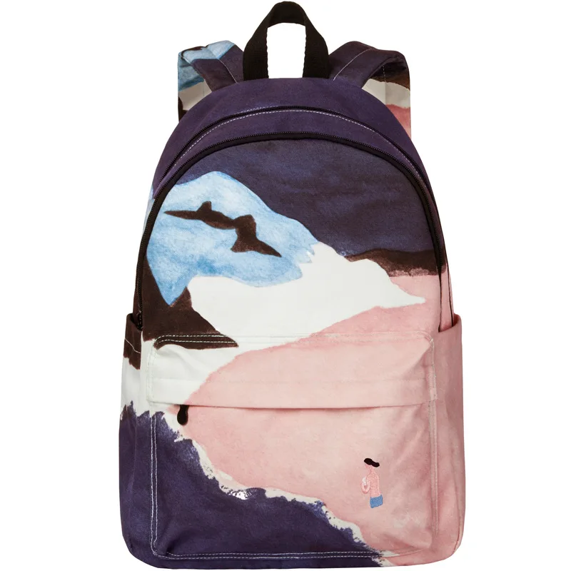 

Free shipping unisex new landscape backpack female canvas large capacity high school student school bag leisure travel bag