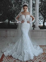 vensanac sweetheart luxury lace mermaid wedding dresses illusion appliques long sleeve sweep train bridal gowns