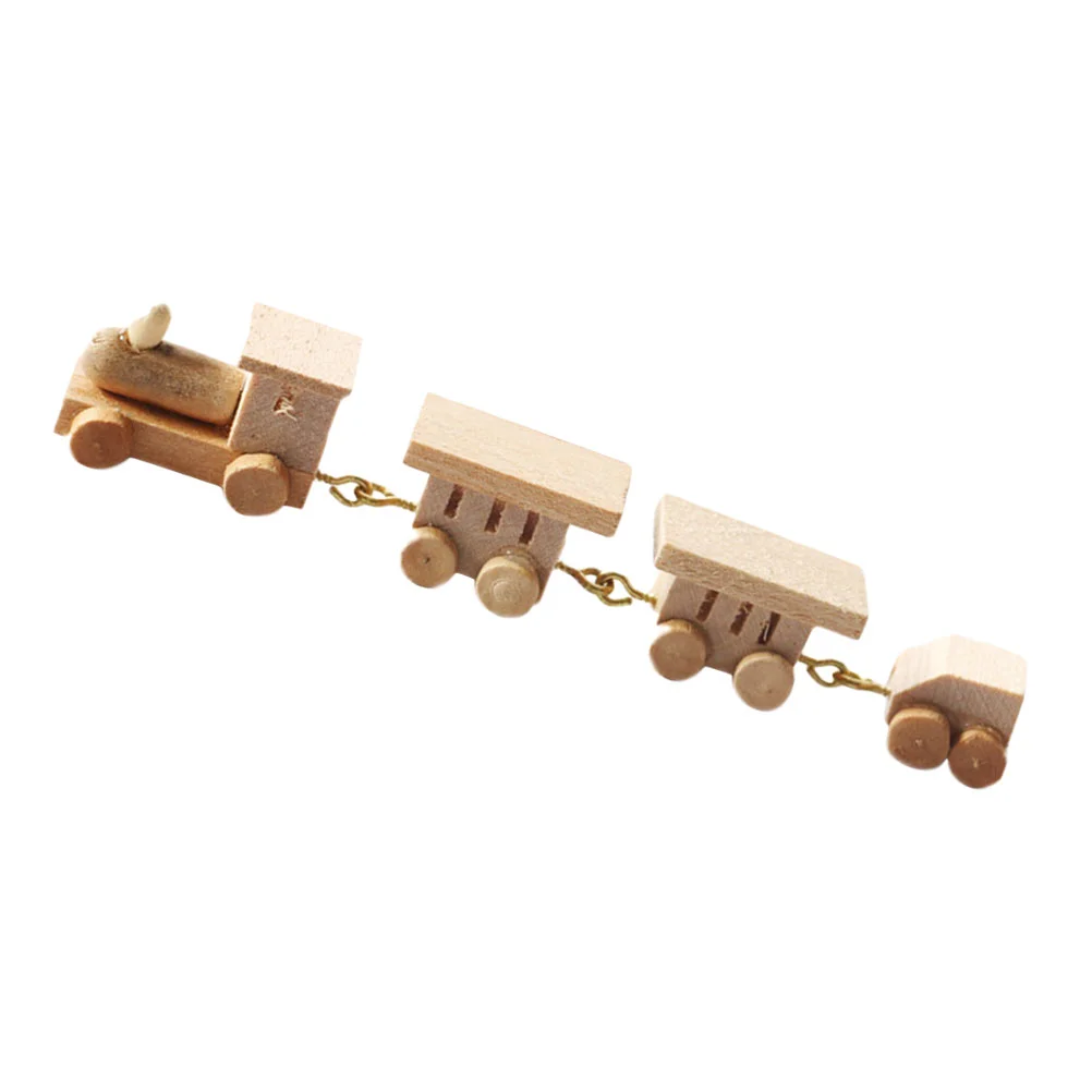 

1pc Mini Wooden Train Adornment Cartoon Model for Kids Doll House Supply