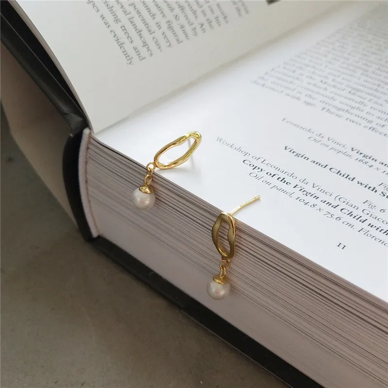 

RUIYI Real 925 Sterling Silver Women Fashion Irregular Geometric Drop Earrings Girl Stylish Freshwater Pearl Charm Niche Earring