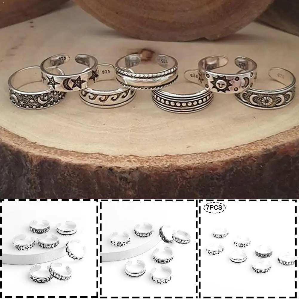 

7pcs Summer Beach Vacation Knuckle Foot Ring Set Open Girls Adjustable For Women Jewellery Gifts Toe Rings Whol X0O3