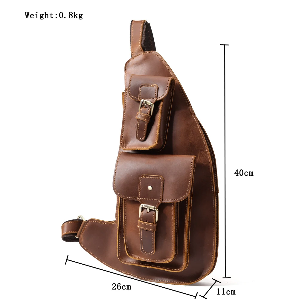 Genuine Leather Men's Chest Bag Top Layer Cowhide Shoulder Bag Fashion Casual Sports Messenger Large Capacity Mobile Phone Bag