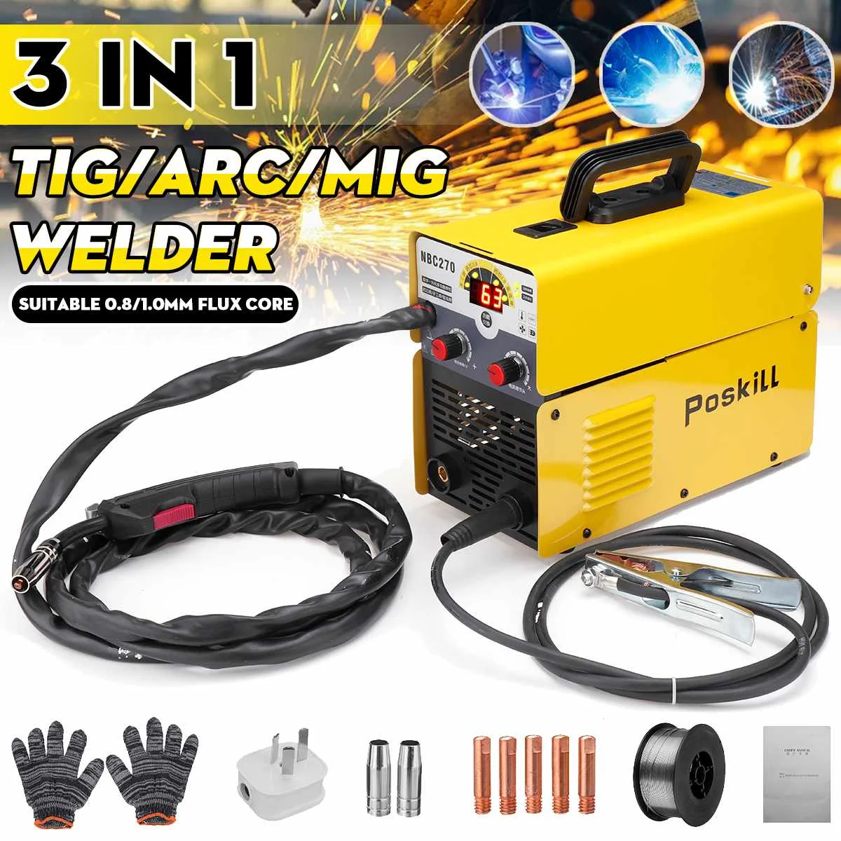 Сварочный аппарат 3 в 1 MIG ARC TIG портативный сварочный инвертор 220 В синергический