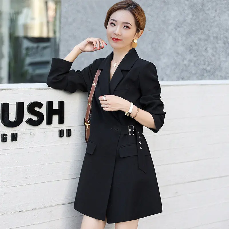 

SuperAen Suit Coat 2021 New Spring Fashion Belt Slim Top Solid Notched Office Lady Casual Women Blazers