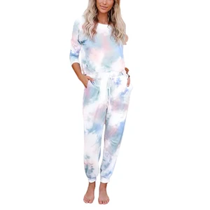 Женский спортивный костюм из 2 предметов с галстуком, домашняя одежда с разноцветным принтом, S-3XL размера плюс, осень 2020