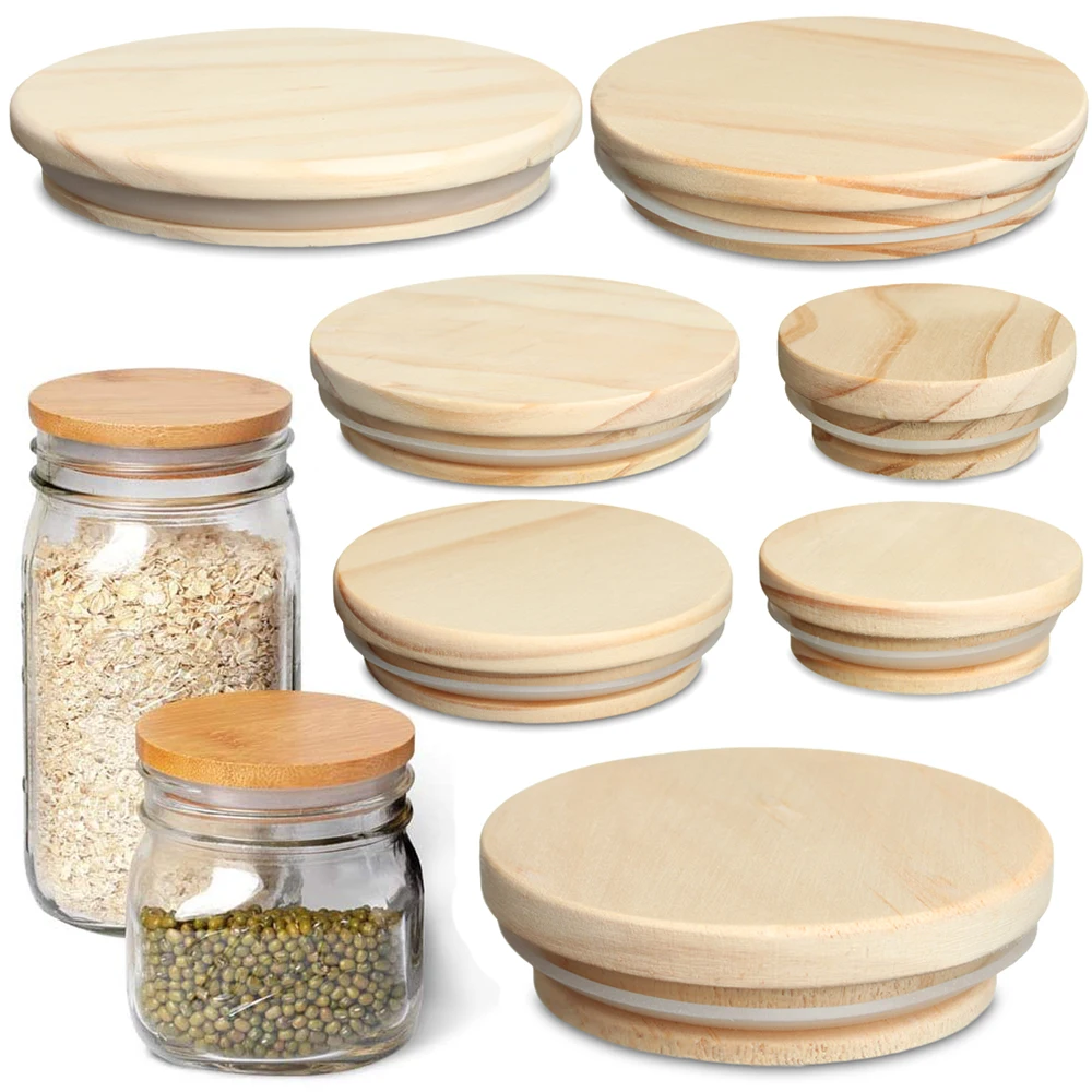 Various Sizes Reusable Wooden Kitchen Organization Bottle Sealing Caps Canning Storage Mason Jar Lid Wide Mouth Cover Wood Lids