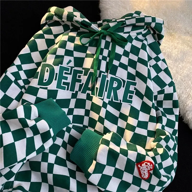 

Women Vintage Plaid Print Sweatshirt Women Hip hop Long Sleeve Pocket Autumn Winter Streetwear Coat Y2K Aesthetic Loose Hoodies