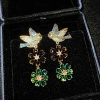 hoyon luxury retro style flower earrings high carbon diamond style petals full of bird earrings for woman
