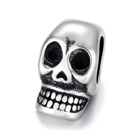 stainless steel skull bead polished 8mm large hole beads metal slide charm accessories for diy bracelet jewelry making