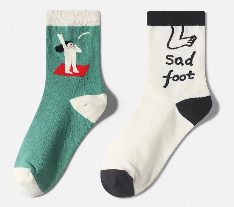 Харадзюку Смешные Женские носки с героями мультфильмов Sad Foot Узорные Носки Унисекс