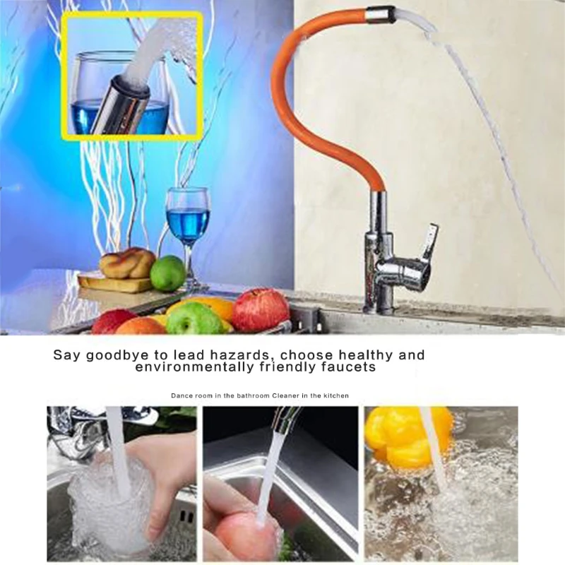 

360 Degree Adjustable Orange Color Faucet Stainless Steel Sprayer Spout Kitchen Sink Aerator Faucet Replacement Accessories 28GF