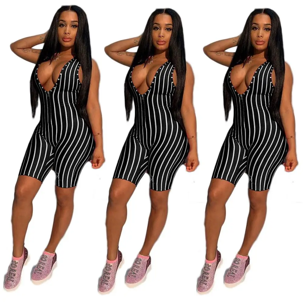 

2020 New Women Sexy Playsuits Bodysuit Jumpsuits Striped V Neck Skinny Sleeveless Tank Bodysuits Rompers Pants