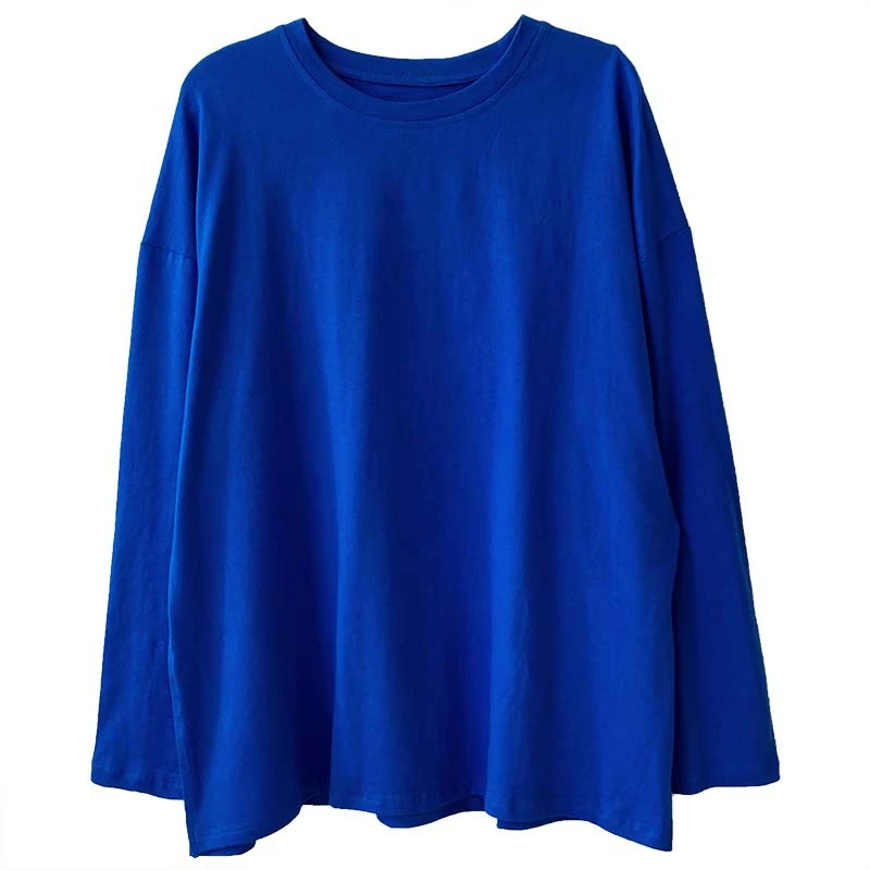 

Loose Casual Wild Round Neck Women Top Split Ladies Tshirt Autumn Long-sleeved T-shirt