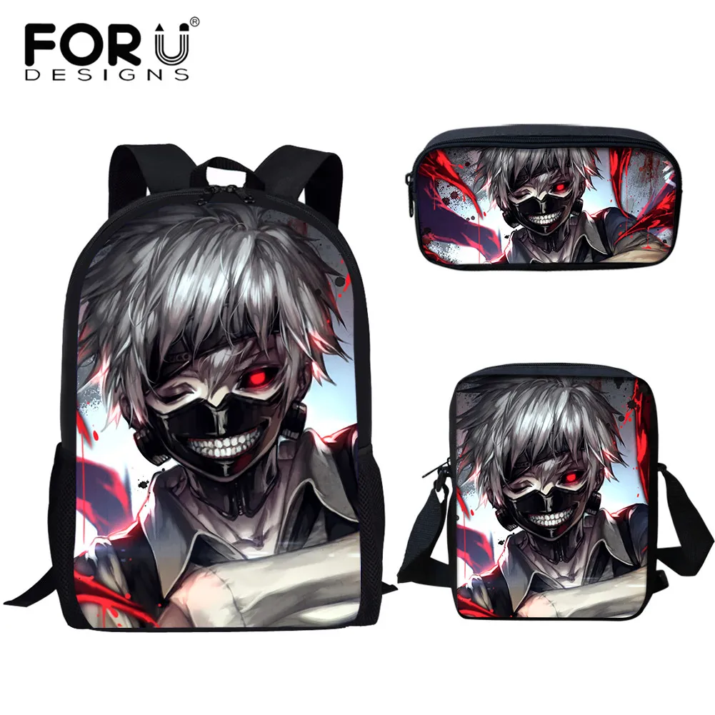 

FORUDESIGNS Tokyo Ghoul Anime Print Schoolbags Fashion Casual Backpack for Teenagers Primary Student Bookbags 3Pcs Set Satchel