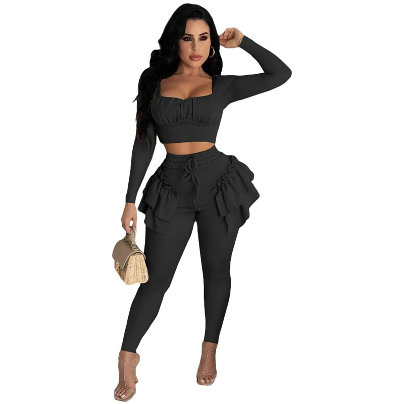 買取 ツーピース長袖ショートトップとフリルパンツセット,お好みのスタイル,卸売り,秋