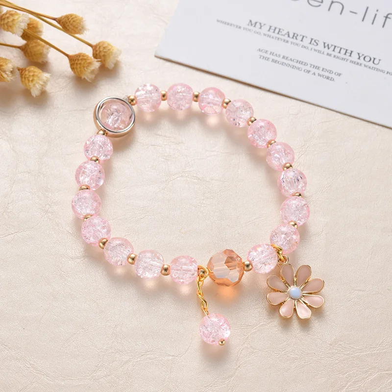 

Hot Seller Flower Crystal Bracelet for Women Pink Crystal Sunflower Sister Ladybro Student Jewelry Little Daisy Bracelet