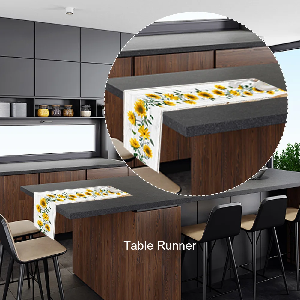 Living Room Party Sunflower Printed Table Runner Green Leaves Hotel Waterproof Home Decor Cotton Linen Dinner Covers Kitchen | Дом и сад
