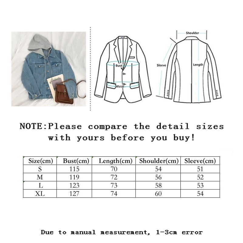 

Zoulv Hooded Removable High Street 2021 New BF Solid Loose Jacket Long Sleeve Fashion Jeans Tops Women Denim Jacket Outerwear