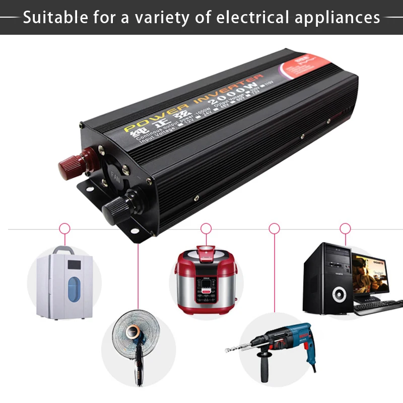 

Inverter Car 12/24/48/60V-220VPower Auto Portable Charger Converter Adapter Modified Sine Wave Universal Socket 2000W