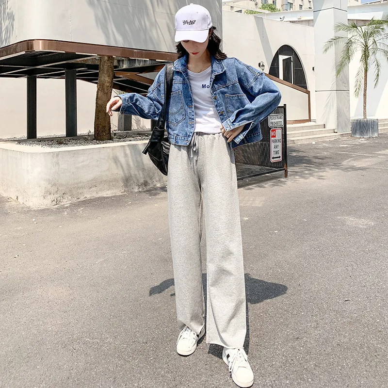 

Women's knitting wide leg pants 2020 new summer thin straight waist show thin loose wide leg pants women's pants high waist