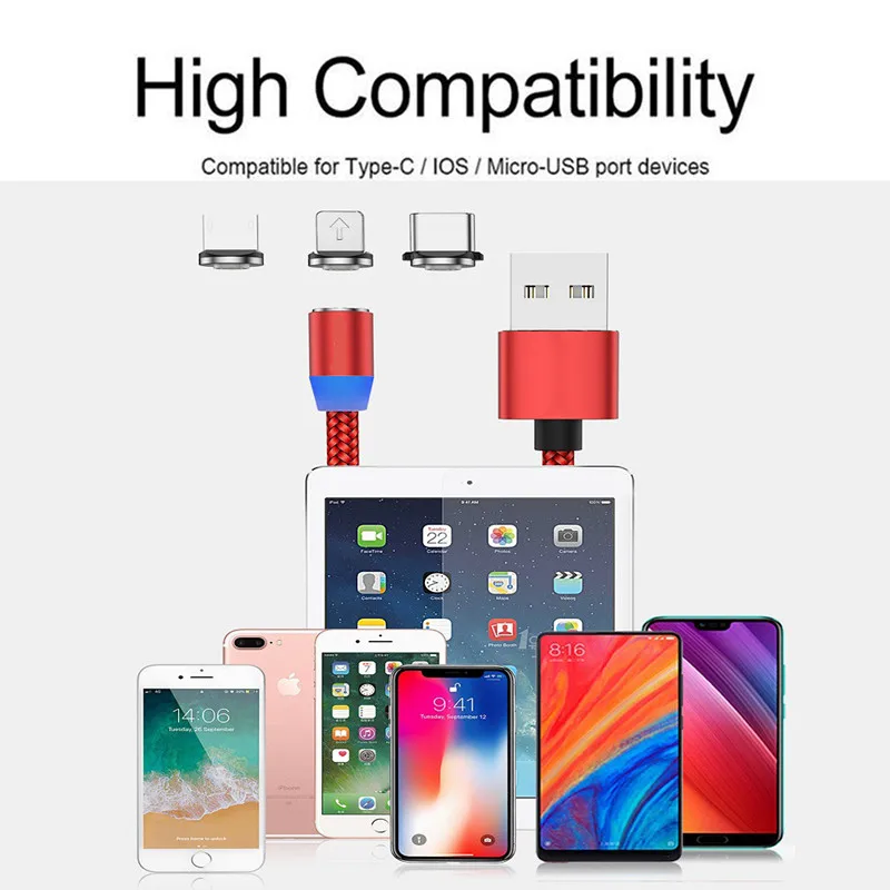 360 ° светодиодный кабель для быстрой зарядки Micro USB C type 3A Магнитный samsung Galaxy S8 S9 S10
