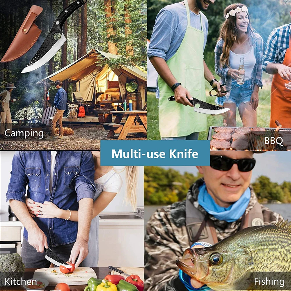 

Kitchen Butcher Knife Boning Knife Handmade Cleaver Outdoor Cooking Cutter 5Cr15Mov Stainless Steel Chef Knives for Fishing Meat