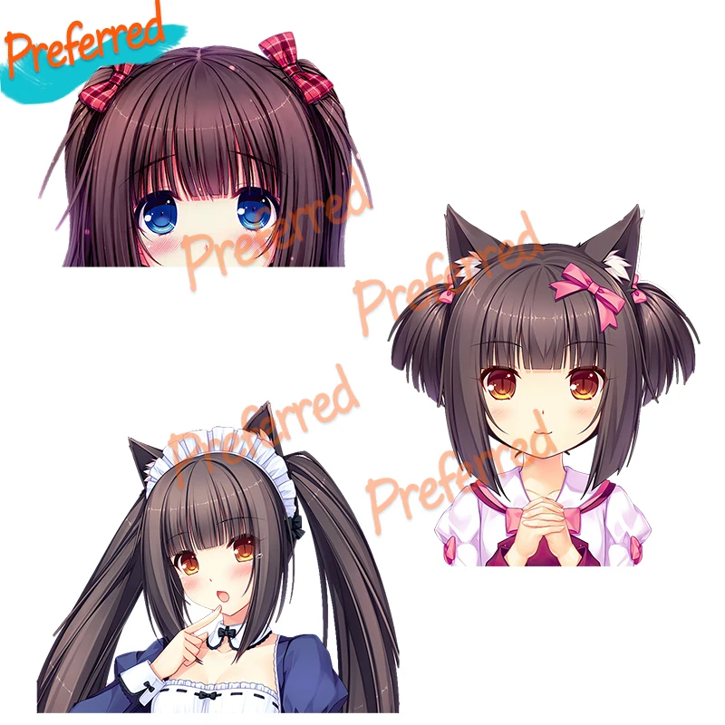 

High Quality NEKOPARA_CHRONICLE Chocolate AZUKI Cute Cat Ear Girl Anime Decal on Wall Fridge Car Hood Moto Gift Laptop