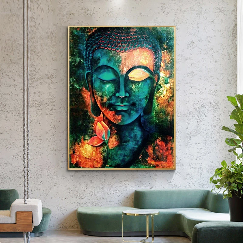 

Lotus Buddha Statue Canvas Painting Modern Buddhism Abstract Color Wall Art Picture Poster Printing for Living Room Home Decor