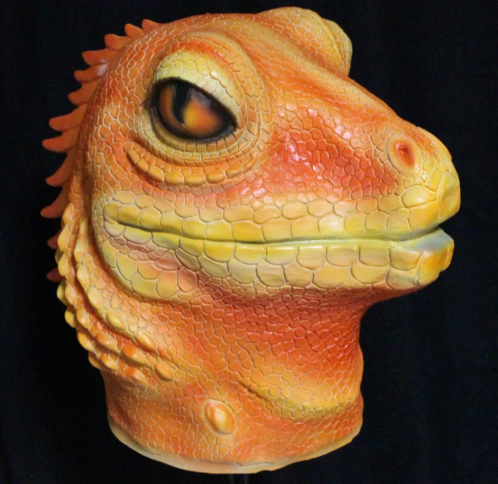 

Hot Selling 3D Plausible Animal Adult Size Rubber Costume Latex Green Chameleo Lizard Mask