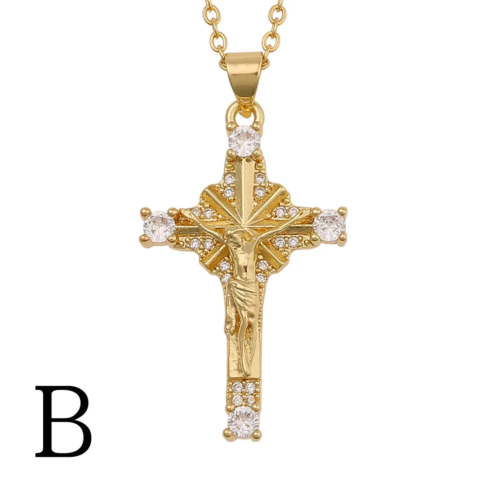 

New Fashion Jewelry Copper Micro-inlaid Zircon Cross Jesus Personality Cold Wind Necklace Retro Jewelry Female