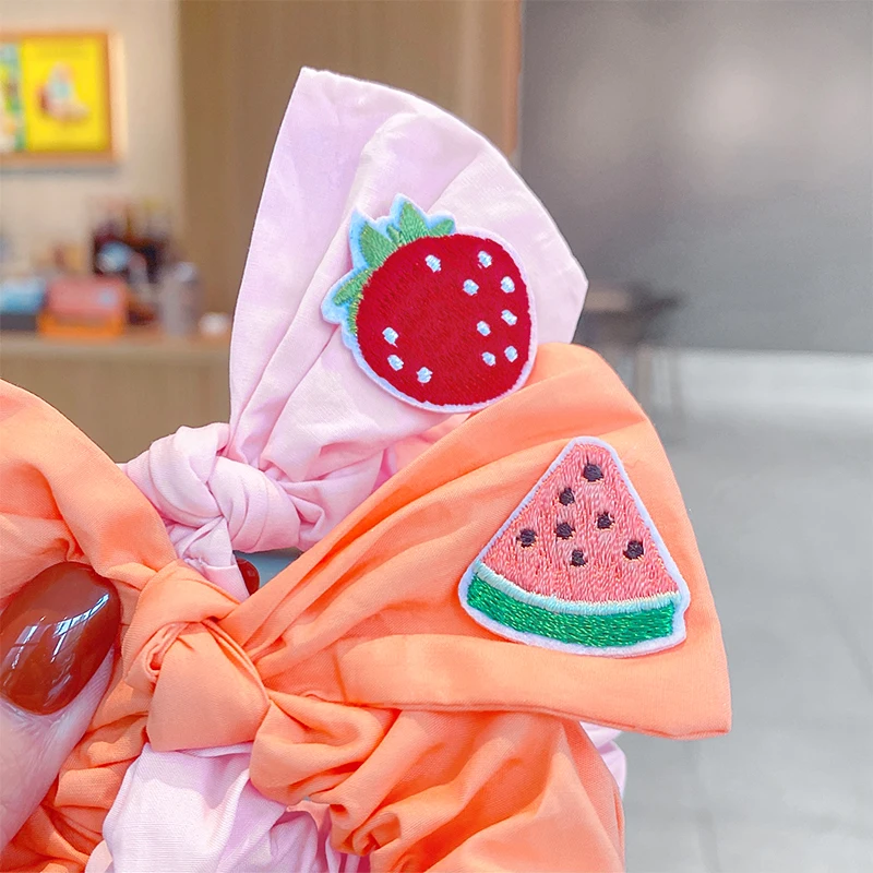 

New Cute Cartoon Embroidery Fruit Rabbit Ears Scrunchie For Girls Kids Lovely Ponytail Hold Hair Bands Fashion Hair Accessories