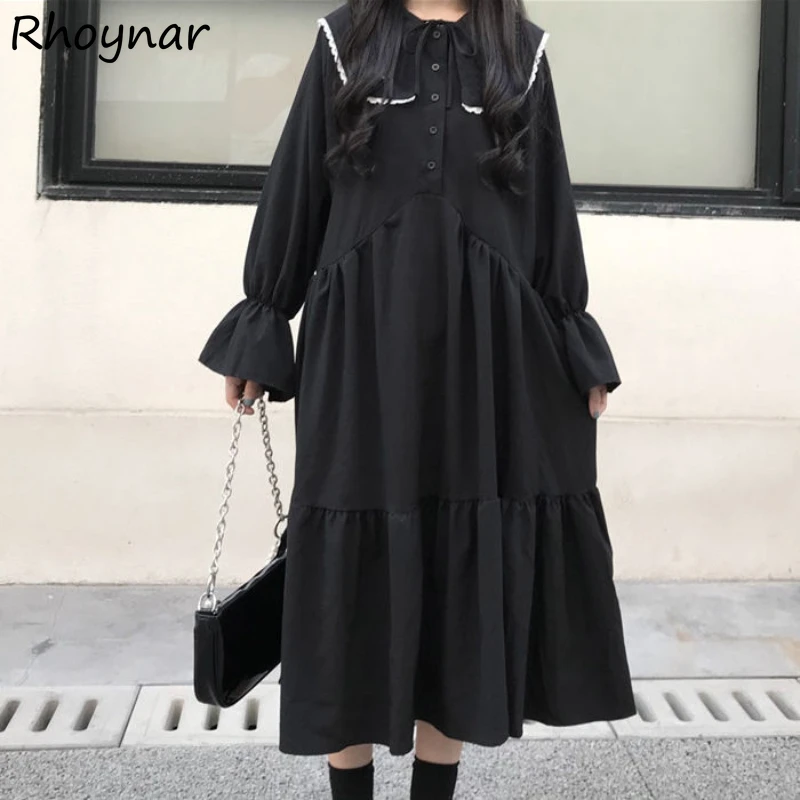 

Dresses Women Solid Flare Sleeve Preppy Kawaii Students Clothing Mujer Casual A-line All-match Lovely Girls Ruffles Ins Chic New