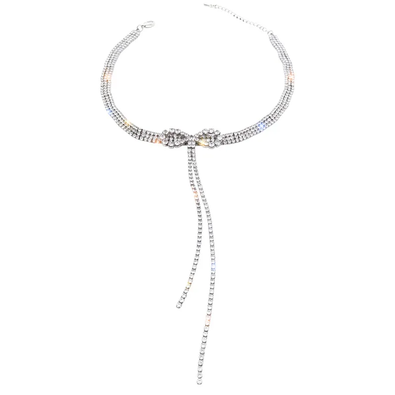 

European and American bow tassel necklaces for Women Girls exaggerated necklace Female Temperament Sweet Shiny Jewelry Gifts