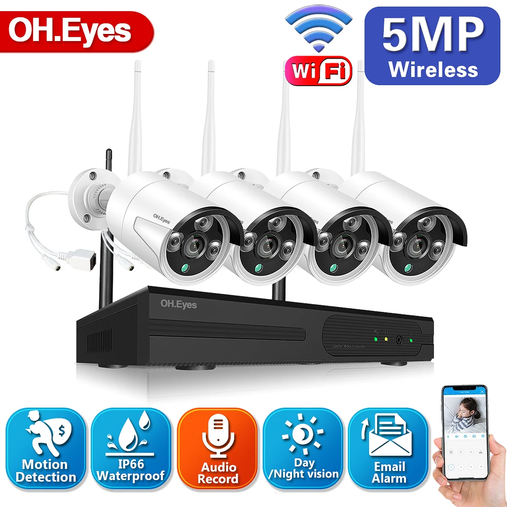

CCTV WIFI Security Monitoring Camera System 5MP 4 Channel Wireless NVR Kit Outdoor WIFI IP Surveillance Camera System Set 4CH