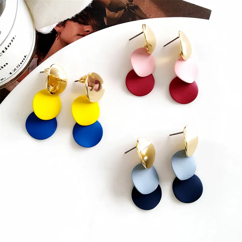 

Модные круглые серьги, изящная бижутерия для дня рождения, ювелирные изделия из Южной Кореи, геометрические цветные серьги-гвоздики