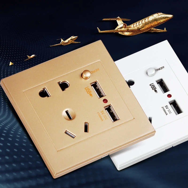 Розетка настенная универсальная с 2 USB портами 110 250 в перем. Тока 13 а| |