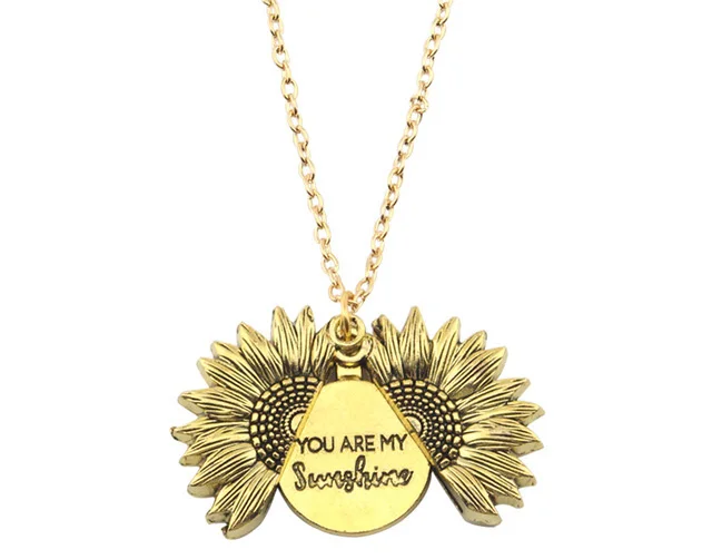 Gold-Gold 1 Премиум Двусторонняя по индивидуальному заказу с принтом «You Are My Sunshine гравировкой медальоны, подсолнечник, подвеска, ожерелье для Для женщин подарок дропшиппинг - Окраска металла: Gold-Gold 1
