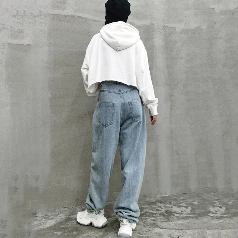 

Denim Vintage Hole Letter Pattern High Waist Trousers New Loose Fit Pants Women Fashion Tide Spring Autumn 2021 1DD4096