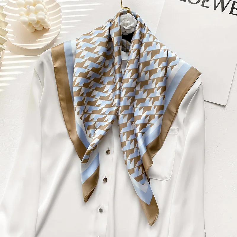 

70*70cm Fashion Silk Satin Hair Scarf Women Handkerchief Printed Female Square Head Bandana Small Neck muffler hijab lady girl
