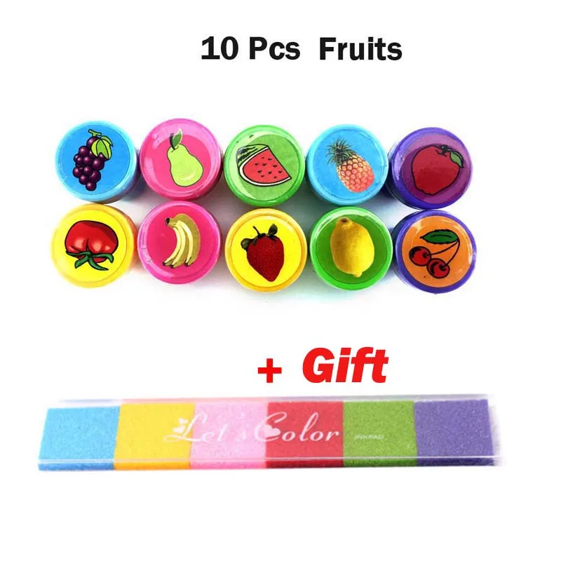 10 Fruits x 1 Ink 1 комплект пластиковый прекрасный смайлик Животное штамп с номером игрушка для DIY Декор альбом для вырезок карточки с буквами бумага подарочная игрушка - Цвет: 10 Fruits x 1 Ink