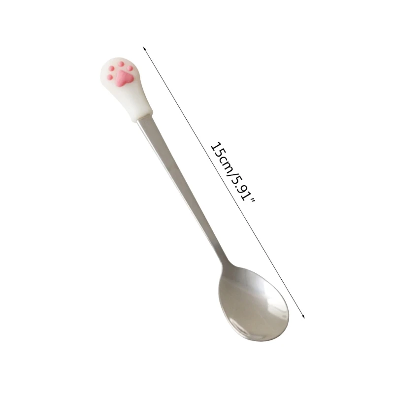 

2 PCS Pet Can Cat Food Spoon Stainless Steel Durable with Silicone Wrapped Cute Soft Cat Paw Design Coffee Spoon