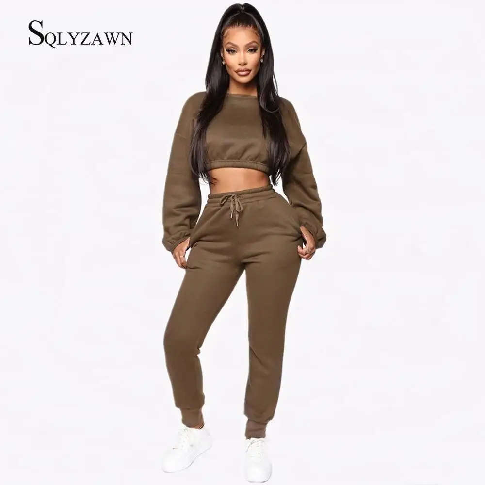 Женский спортивный костюм из двух предметов толстый флисовый короткий свитшот и