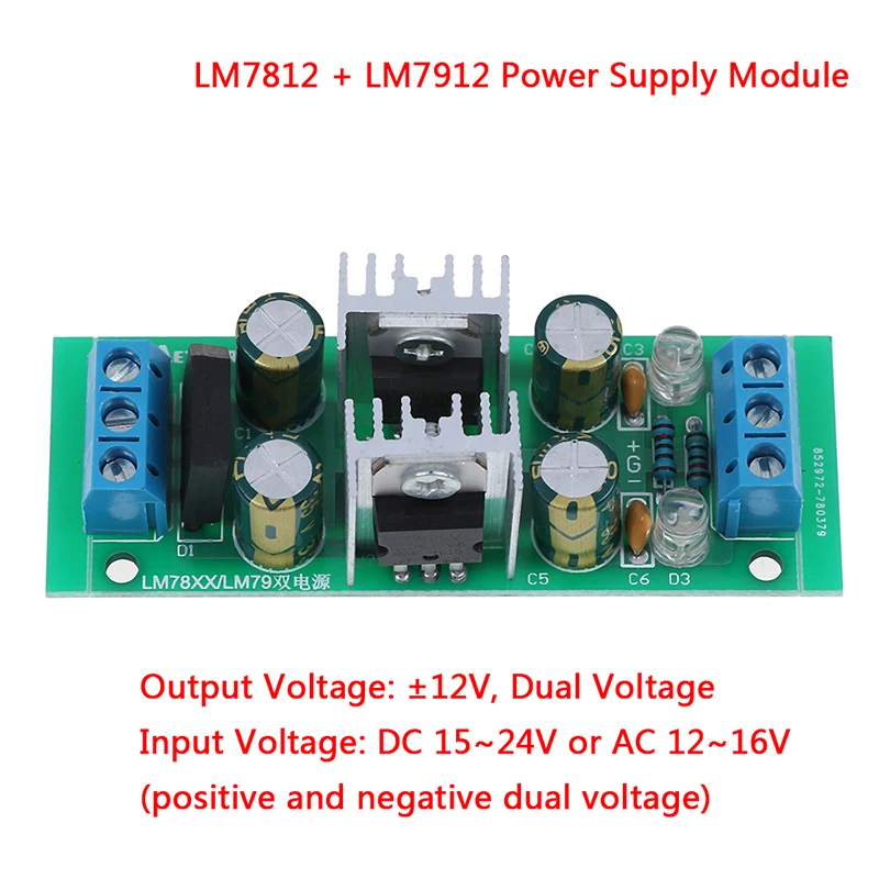 

Hot 1pc DC 15~24V LM7812 + LM7912 +- 12V Dual Voltage Regulator Rectifier Bridge Power Supply Module