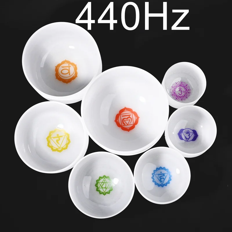440Hz Chakra Bowl CVNC 6-1" Набор из 7 шт Примечание CDEFGAB матовый кварц чакра хрустальные поющие чаши - Цвет: 440Hz Chakra Bowl
