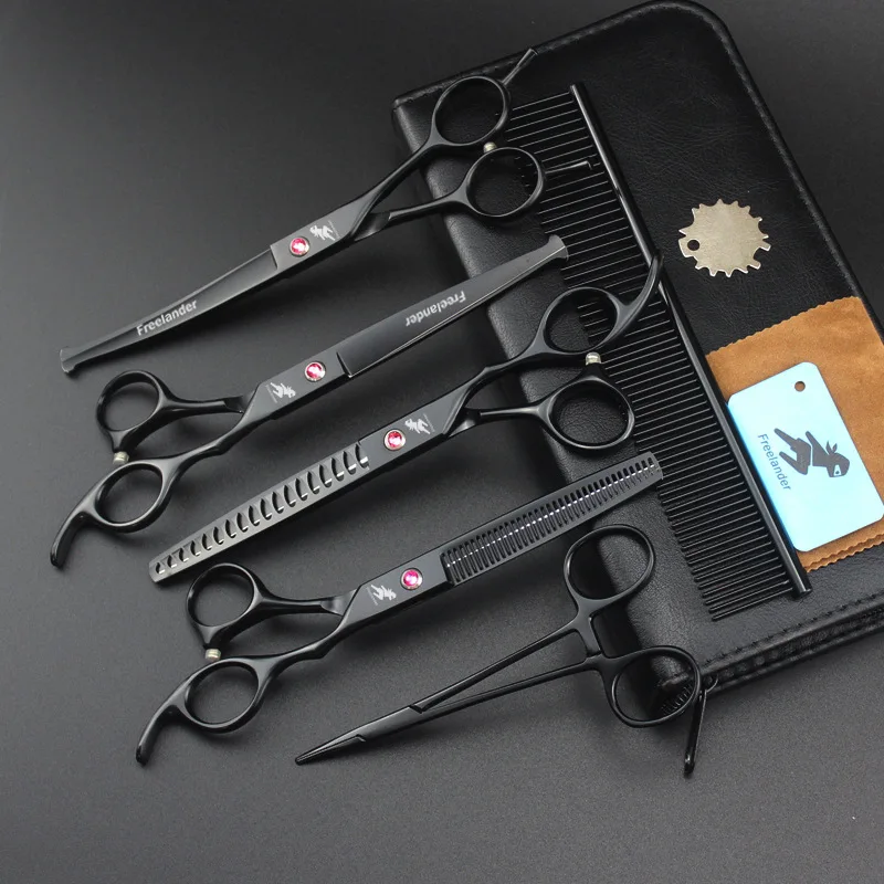 

Professional Pet scissors Straight &Thinning & Curved scissors 4pcs set +comb for dog grooming dogs shears hair cutter 7.0 inch