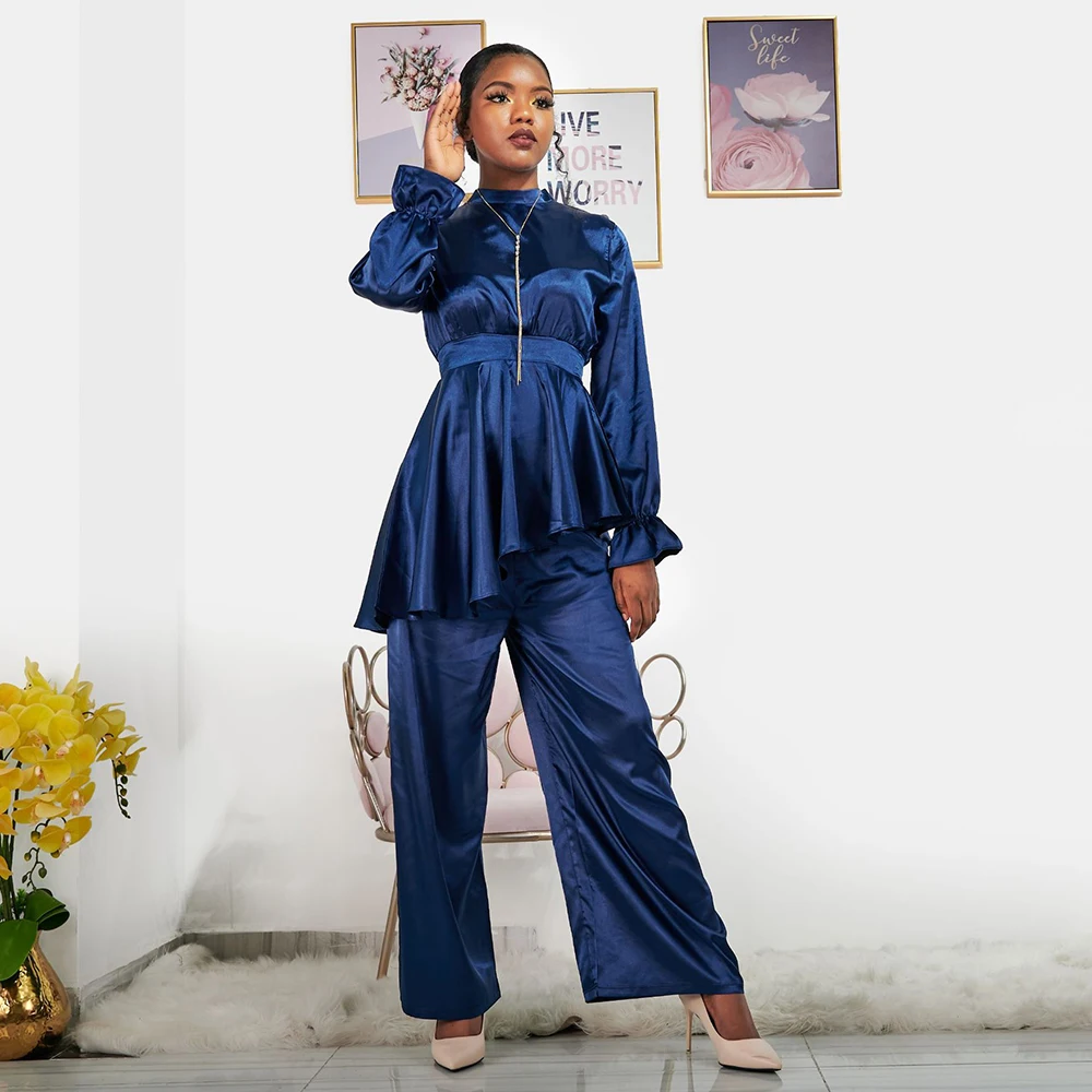 

Siskakia, костюм из имитирующего шелк, комплект из двух предметов для турецких мусульманских женщин в Дубае, однотонный топ с расклешенными дли...