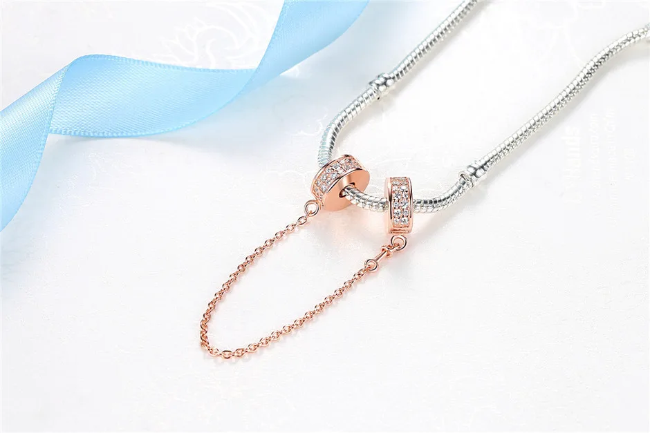 Authentic 925 Sterling Silver Beads Charm Crystal charm Rose Gold Clear CZ Fit Original Pandora Bracelet Women Diy Jewelry