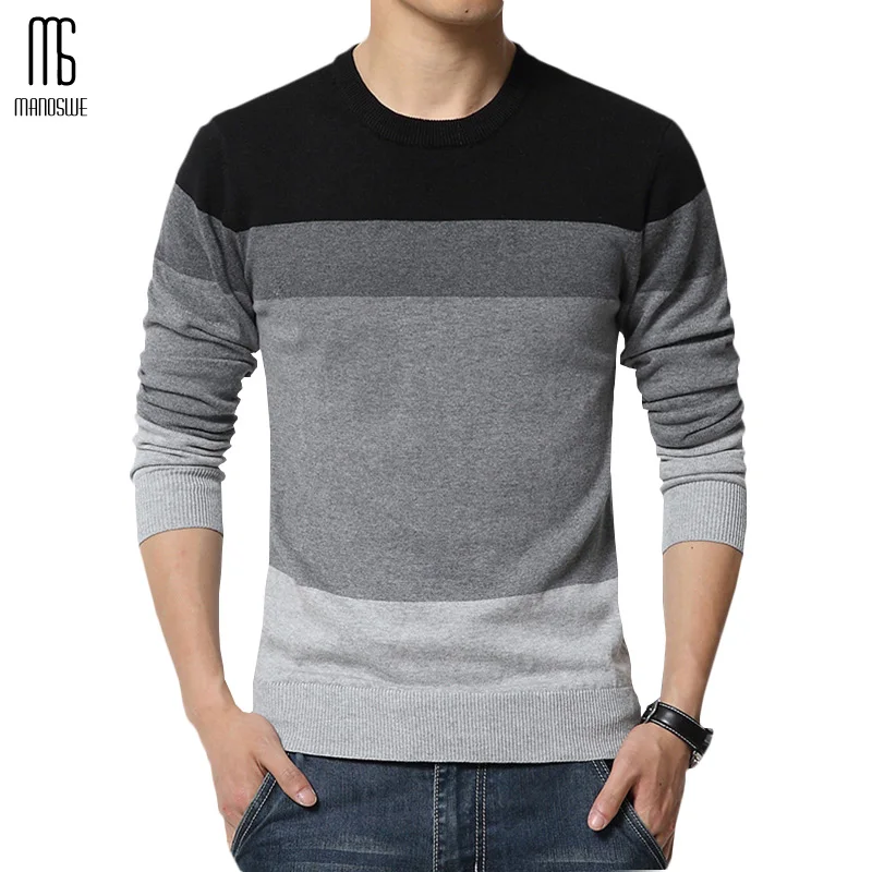 Мужской свитер с круглым вырезом Manoswe Повседневный пуловер в полоску длинным