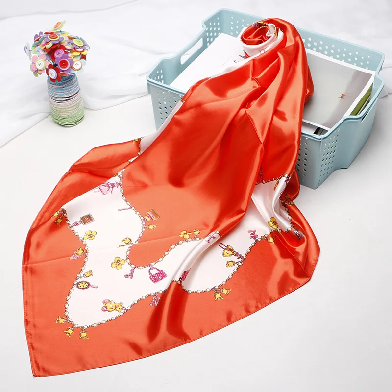 

Квадратные шарфы, Женский солнцезащитный шелковый шарф с принтом цепей, женский Шелковый Атласный длинный шарф, шаль двойного назначения, п...