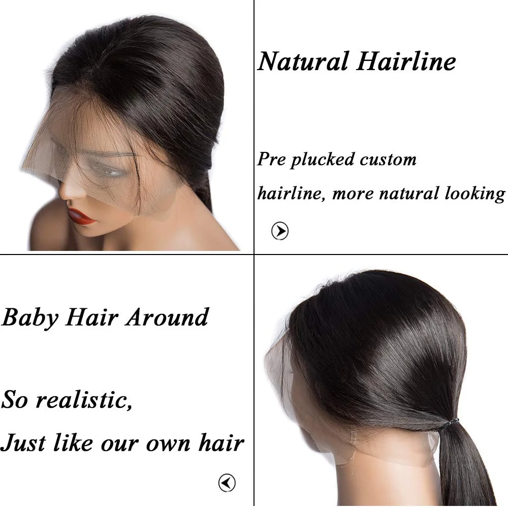 370 парик с фронтальным кружевом прямые человеческие волосы парики 150 плотность 360